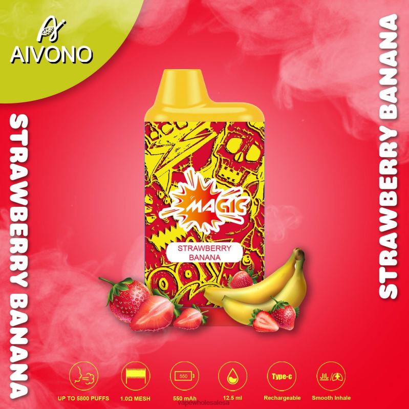 Vape Wholesale Price List - Aivono AIM MAGIC 5800 Mouth Box Cigarette Strawberry Banana Z2PV893