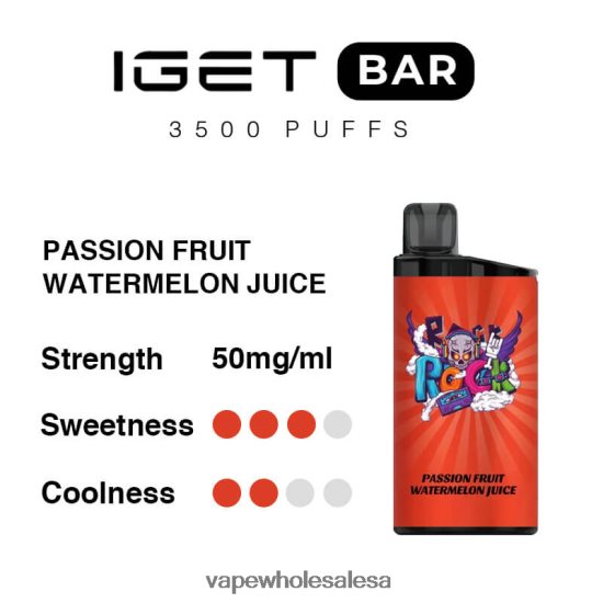 Vape Wholesale Global 6ZT84897 Passion Fruit Watermelon Juice IGET BAR 3500 5% NICOTINE