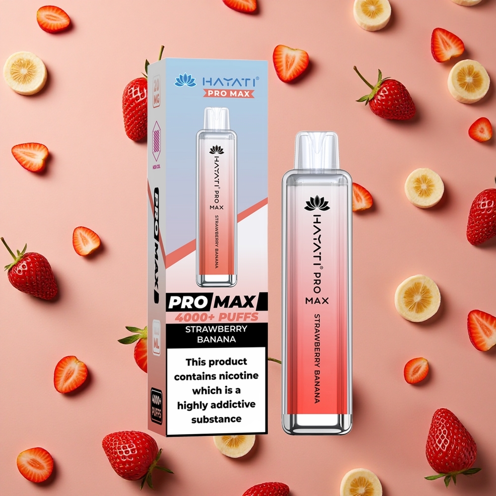 Hayati Pro Max 4000 Puffs Strawberry Banana 2%,5% Nicotine 1400mAh Battery