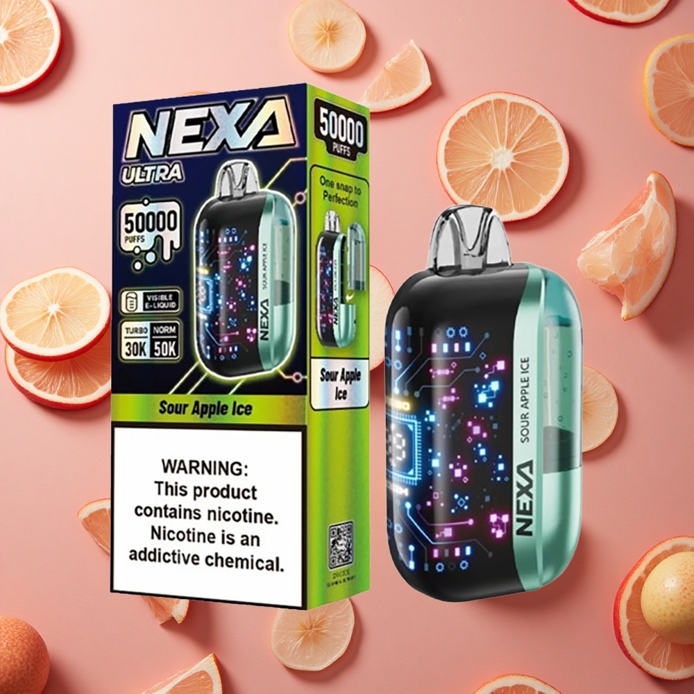 NEXA Ultra 50000 Puffs Sour Apple Ice 20ml Prefilled Capacity Display Screen