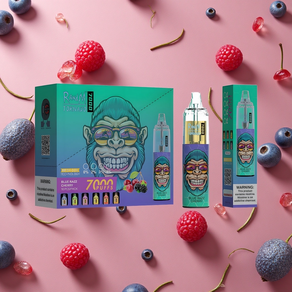 RandM Fumot Tornado 7000 Puffs Blue Razz Cherry 14ML Mesh Coil