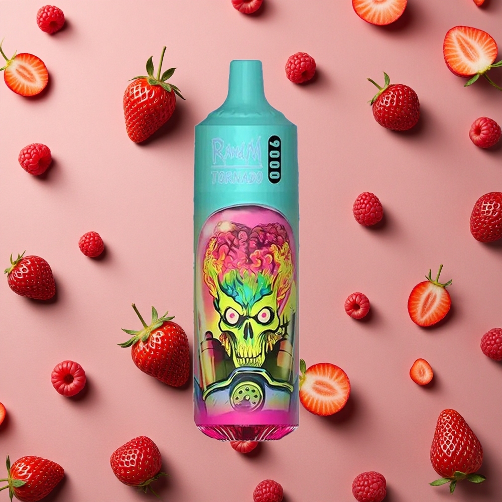 RandM Fumot Tornado 9000 Puffs Strawberry Raspberry RGB Display