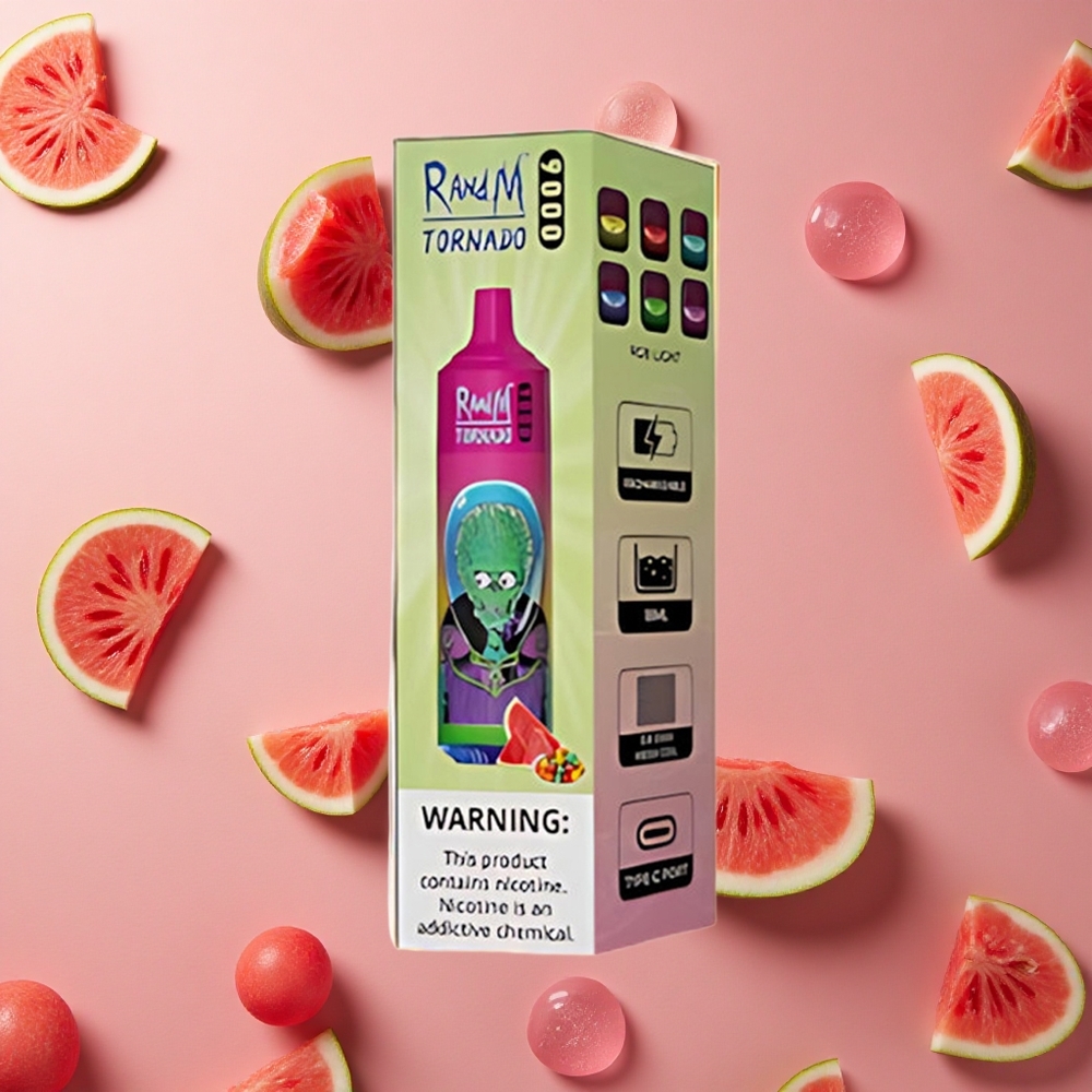 RandM Fumot Tornado 9000 Puffs Watermelon Bubble Gum Mesh Coil RGB Display