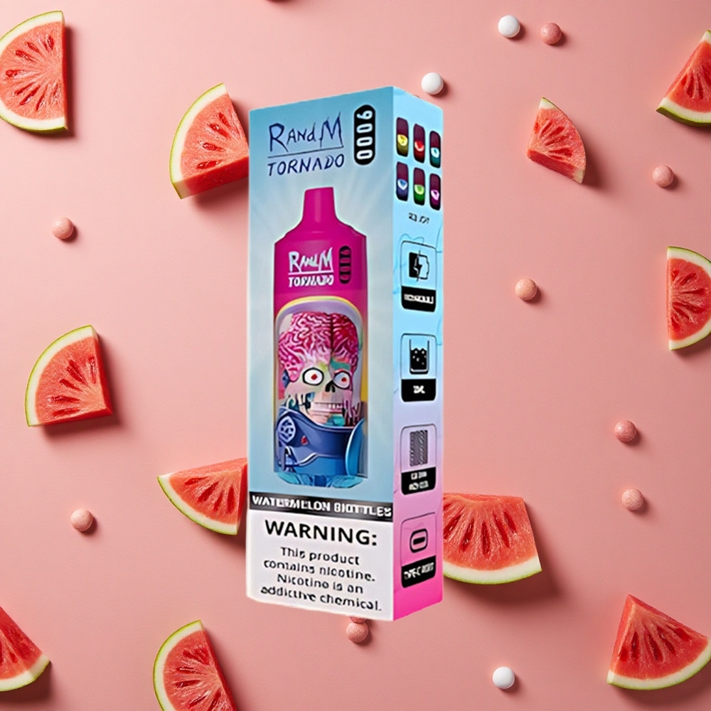 RandM Fumot Tornado 9000 Puffs Watermelon Skittles Mesh Coil RGB Display