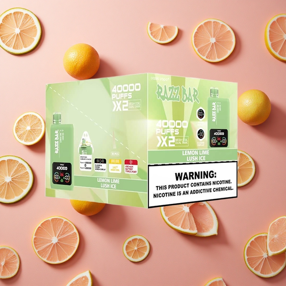 Razz Bar 40000 Puffs Lemon Lime_Lush Ice Type-C Port Power Screen Display