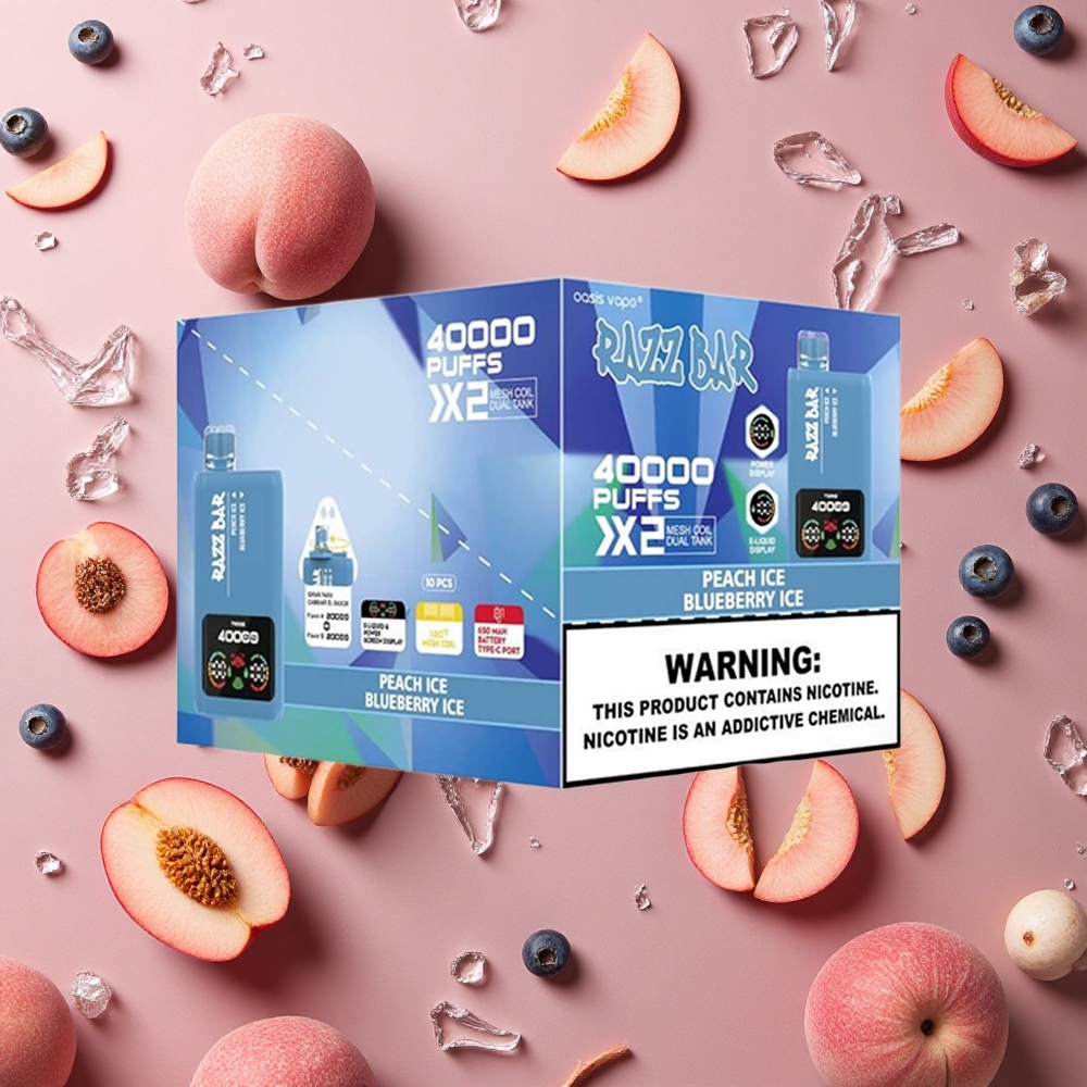 Razz Bar 40000 Puffs Peach Ice Blueberry Ice Power Screen Display Type-C Port