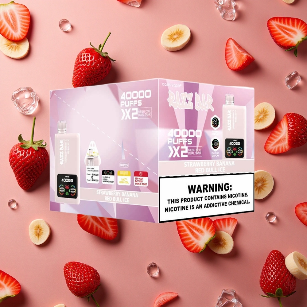 Razz Bar 40000 Puffs Strawberry Banana Red Bull Ice Type-C Port 2%,5% Nicotine
