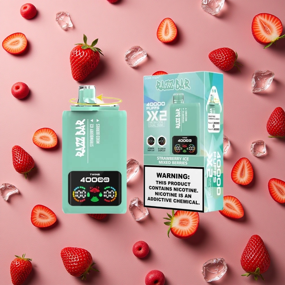 Razz Bar 40000 Puffs Strawberry Ice Mixed Berries Power Screen Display 2%,5% Nicotine Content