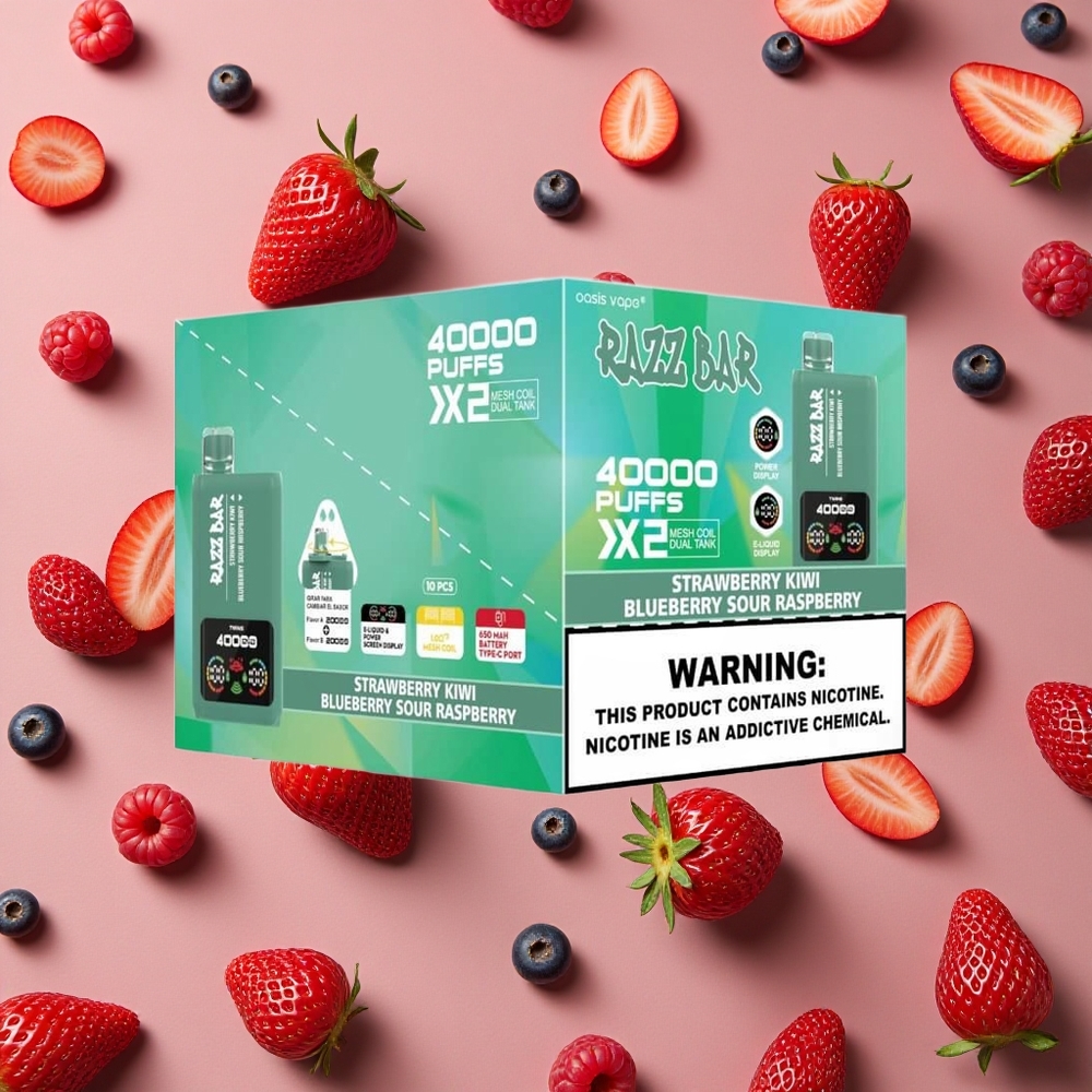 Razz Bar 40000 Puffs Strawberry Kiwi Blueberry Sour Raspberry 1.0Ohm 2 Mesh Coil 2%,5% Nicotine Content