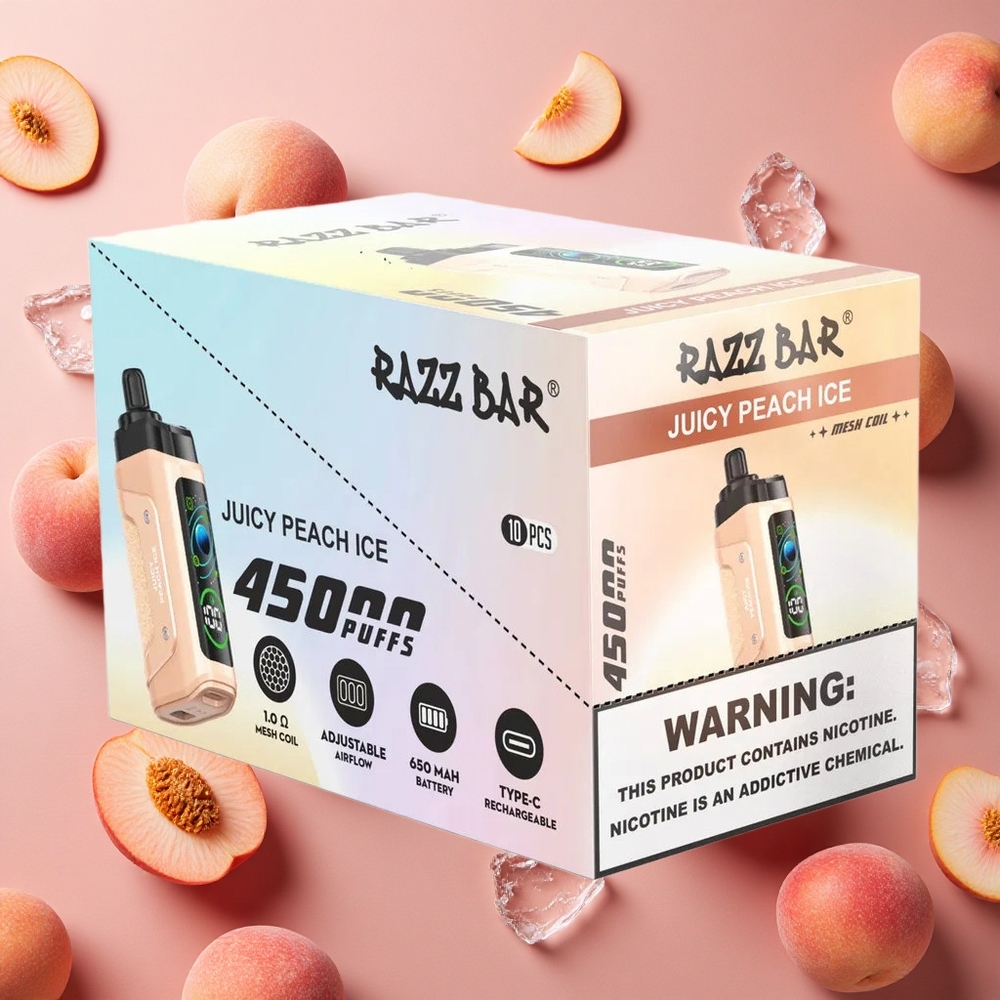 Razz Bar 45000 Puffs Juicy Peach Ice Adjustable Airflow Type-C Rechargeable