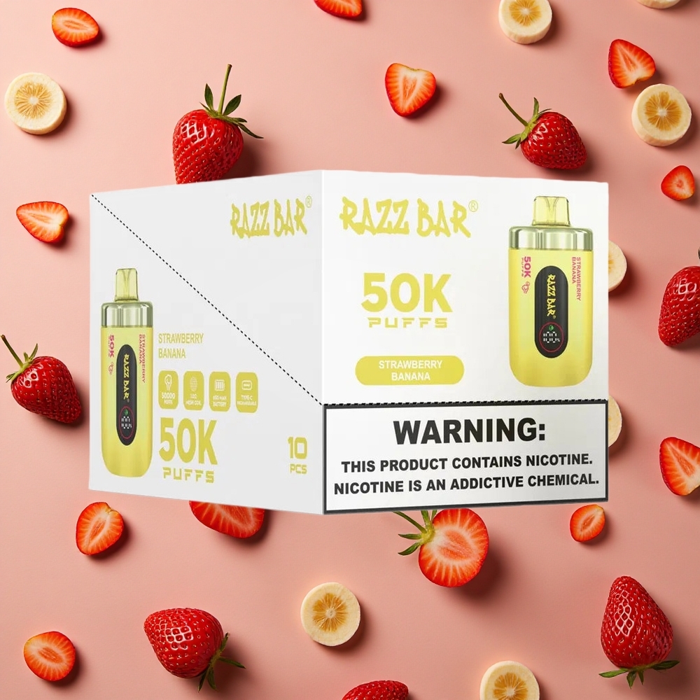 Razz Bar 50K Puffs Strawberry Banana 1.0 Ohm Mesh 2% Nic