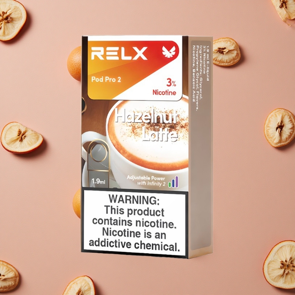 RELX Pod Pro 2 600 Puffs Hazelnut Latte 3% Nicotine 1.9ml 3 Voltage Adjustment