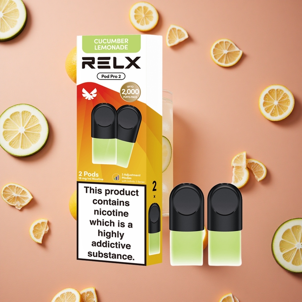 Relx Pod Pro 2 600 Puffs Beverage-Cucumber Lemonade 1.8% Nicotine 3 Voltage Adjustment