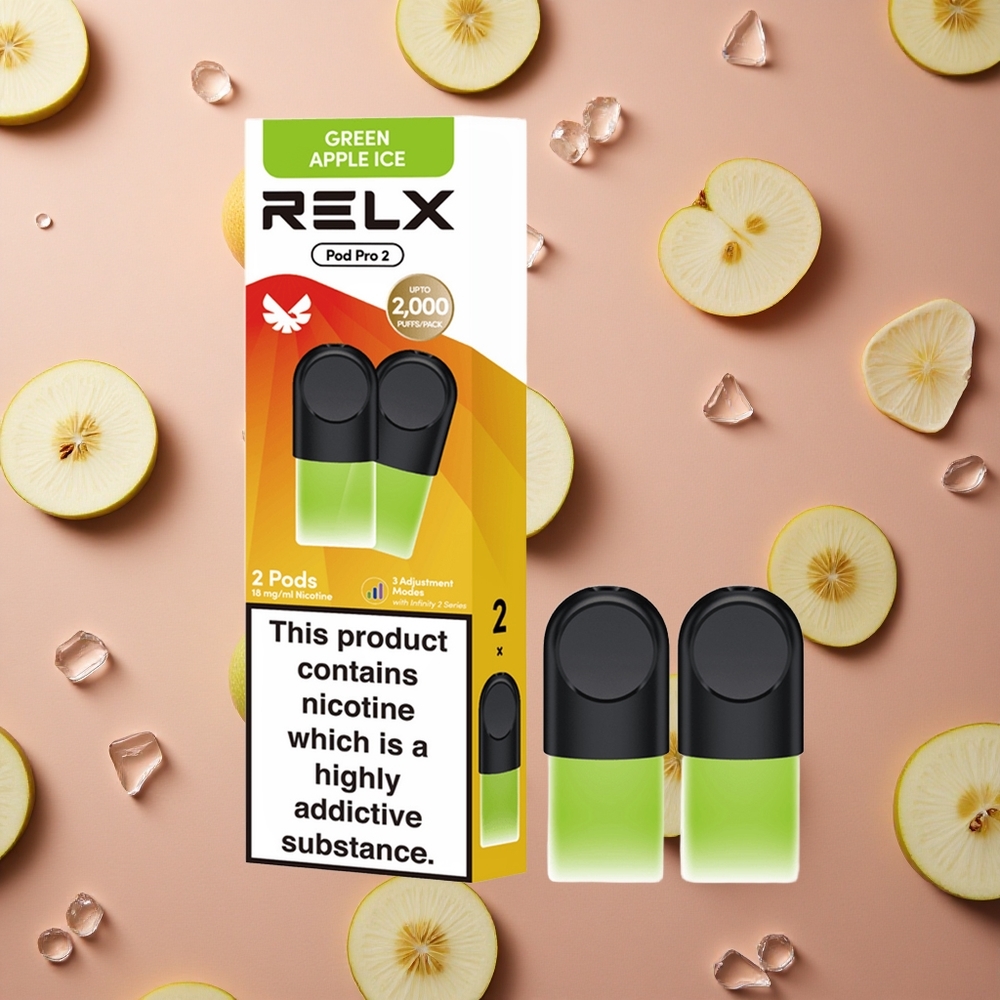 Relx Pod Pro 2 600 Puffs Green Apple Ice 1.8% 1.9ml 3 Voltage