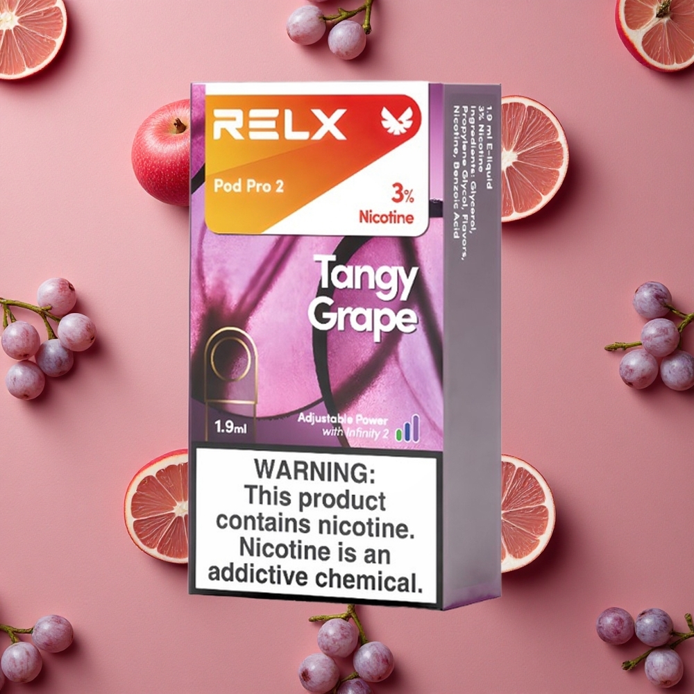 Relx Pod Pro 2 600 Puffs Tangy Grape 3% Nicotine 1.9ml 3 Voltage Adjustment